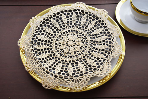 crochet round doily.10" round. Wheat color. 6 pieces pack